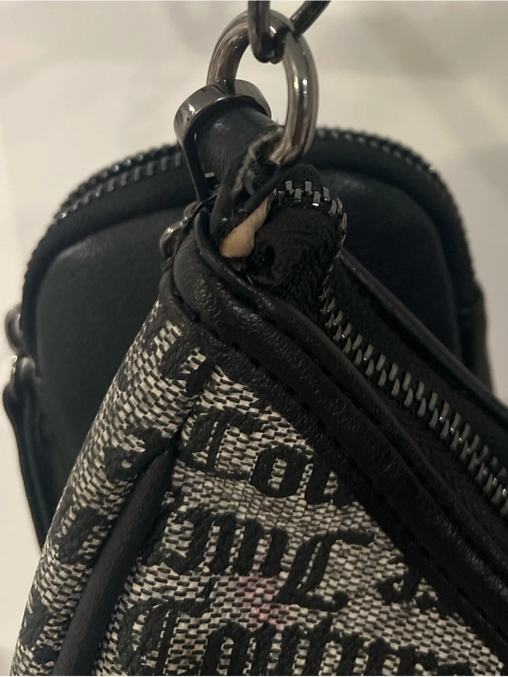 Juicy Couture Black Logo Jacquard Shoulder Bag with Detachable Pouch